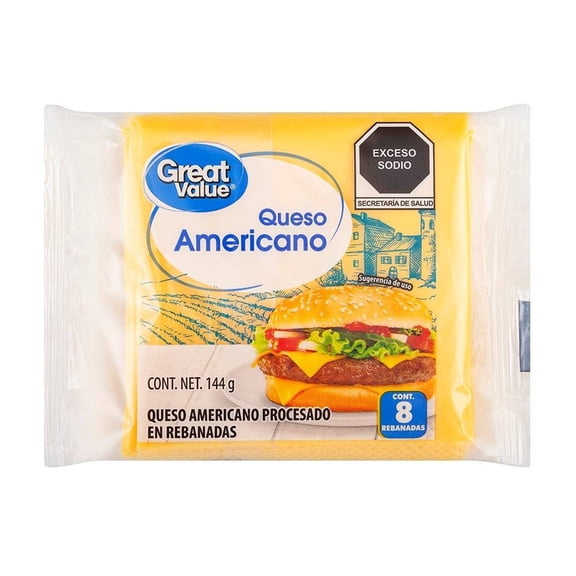 Queso americano Great Value en rebanadas 144 g