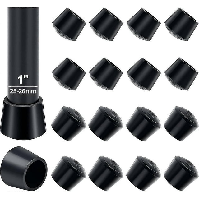 25mm Chair Leg Caps, Sopito 16 Pcs Round Rubber Furniture Cups Chair Leg Caps Table Foot Covers Floor Protectors Non-Slip, Black