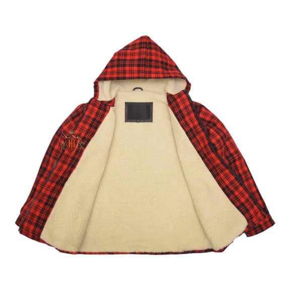 Red/Black Hoodies Lumberjack Sherpa Wool Fabric Lined Tartan