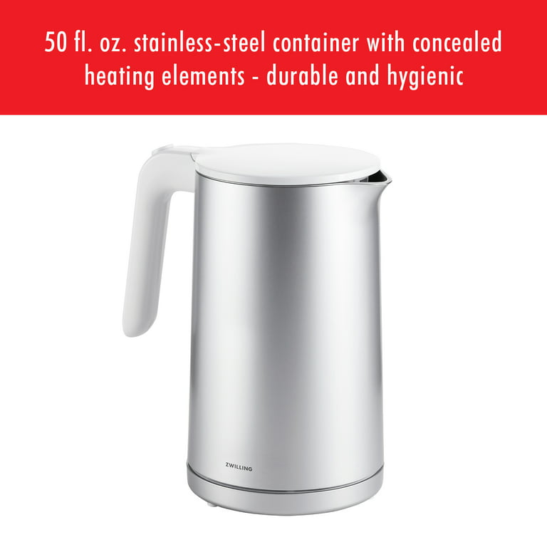 ZWILLING Enfinigy Cool Touch 1.5-Liter Electric Kettle, Cordless Tea Kettle  & Hot Water, Silver