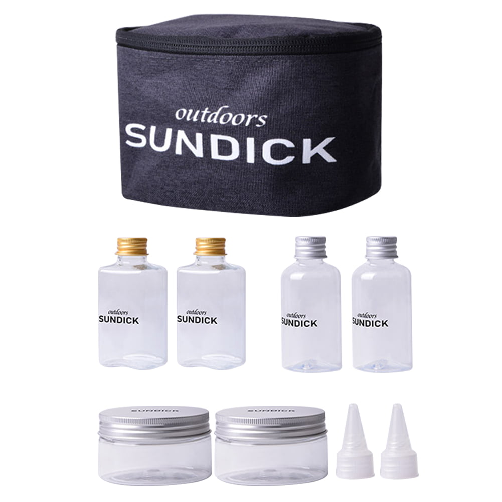 Sundeck 9pcs Spice Cruets Set Portable Salt Bottle BBQ Sauce Container Bag 