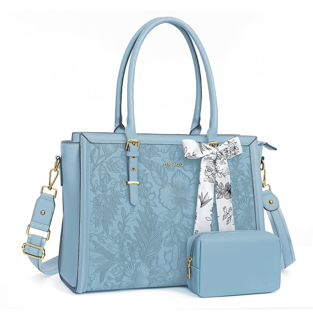 Bolsa para portátil MOSISO, piel sintética, 15.6 a 16 pulgadas, color azul claro para mujer
