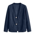 thumbnail image 6 of Brnmyaeo Womens Basic Button Down Jean Jacket Oversized V Neck Collarless Denim Jackets Fall Trendy Light Classic Long Sleeve Cardigan Shacket Coat, 6 of 8