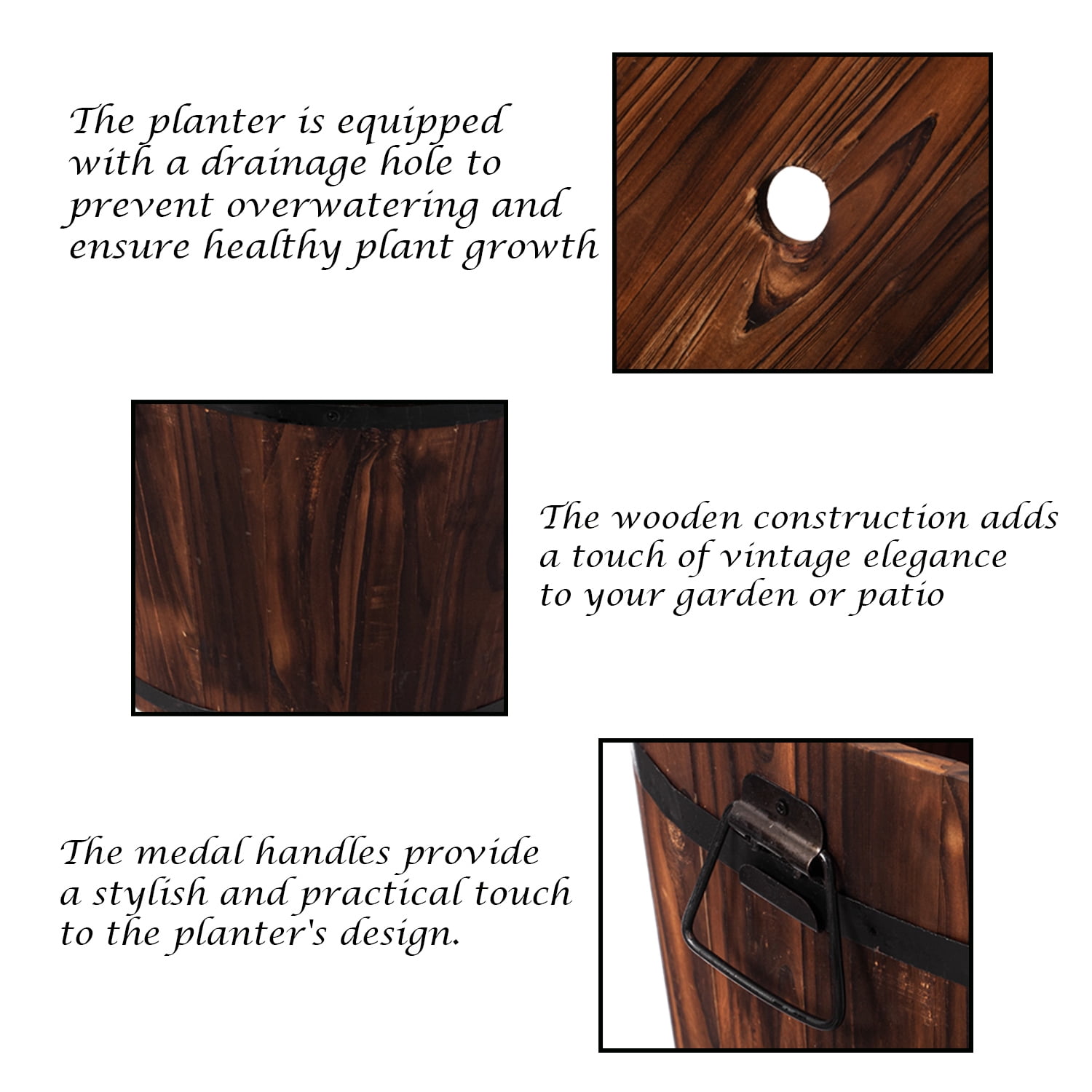Small Wooden Whiskey Barrel Planter, 12" Dia 10" High