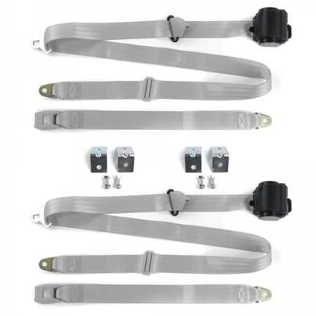 SafeTBoy Standard 3 Point Gray & Grey Retractable Bucket Seat Belt Kit with Bracketry for Frazer Nash 1948-1967 - 2 Belts