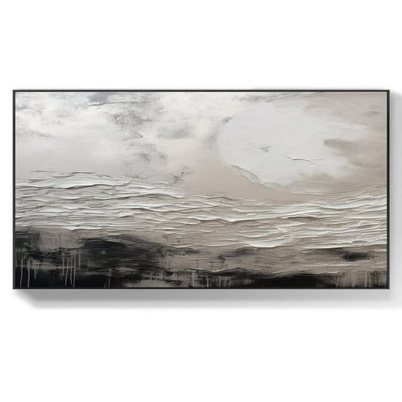 Black and white texture wall art large canvas abstract painting black and white 3D plaster painting contemporary abstract wall art modern painting,(41*81cm)16*32 Inches,Unstretched,Frameless