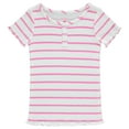 thumbnail image 3 of BTween 4-Pack Rib Knit Girls Tops - Short Sleeve Lettuce Trim Ribbed Girl Shirts - Stripe/Floral/Solid, 3 of 5