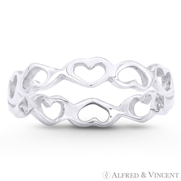 3.5mm Heart Charm Stackable Eternity Band in .925 Sterling Silver