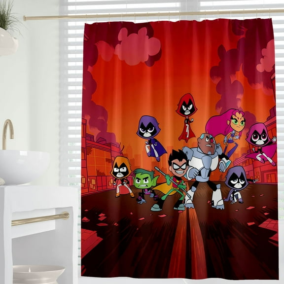 Cartoon For Teen Titans Themed Shower Curtain for Bathroom Decor,Durable Waterproof Polyester Fabric,72x72 Inch with 12 Pack Hooks Washable Curtain Set