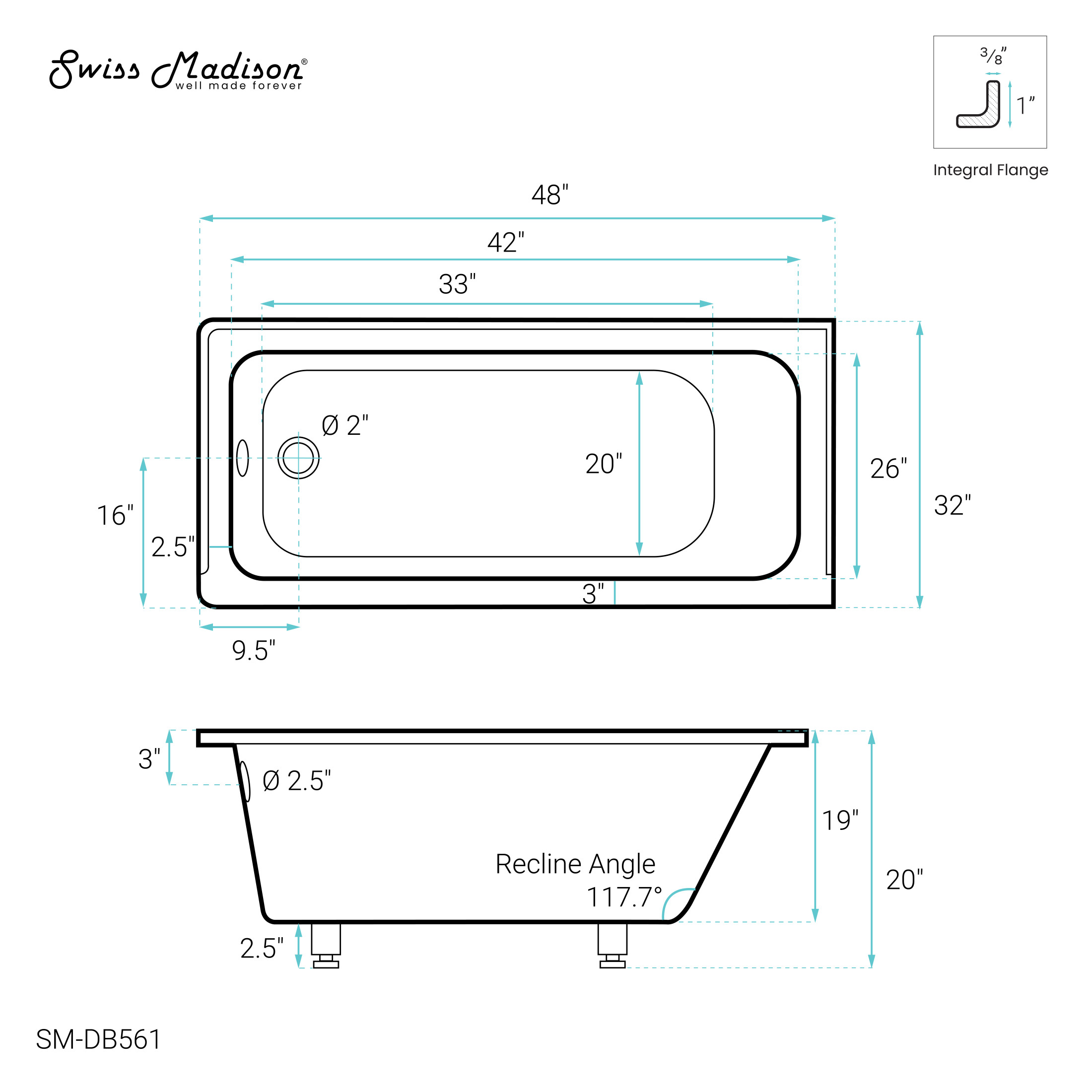 Voltaire 48" x 32" Left-Hand Drain Alcove Bathtub