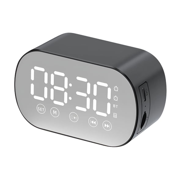 XUBIYM Digital Radio Alarm Clock with Bluetooth Speaker, Mirror LED Bedside Clock with Dual Alarm, FM Radio, and USB Charging for Bedroom