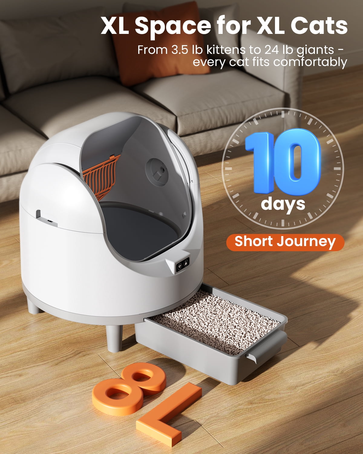 Self Cleaning Litter Box,  for Multi Cat, Odor Removal, Health Monitoring, Large Capacity Litter Box，App+ Panel Control，Ultra-Quiet Motor