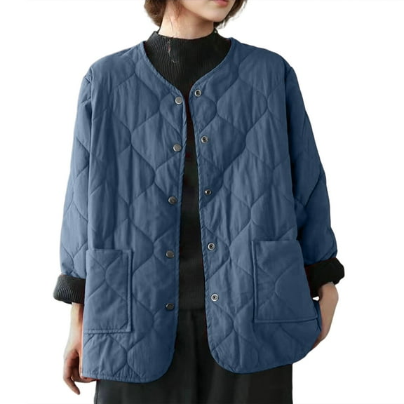 HTNBO Oversized Winter Coats for Women Full Zip Puffer Thick Long Quilted Down Jacket No Hood Lightweight Warm Outerwear