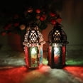 thumbnail image 2 of Portavelas de Marroquí, Linterna Decorativa para Jardín, Iluminación de Paisaje, Pantalla de lámpara para Patio de Marco Negro Vidrio Color Colco Porta vela, 2 of 8