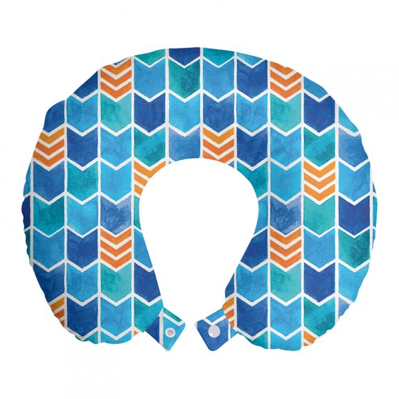 Abstract Travel Pillow Neck Rest, Mosaic Tile Inspired Image Formed as Chevron Pattern Elements in Watercolor Style, Memory Foam Traveling Accessory Airplane and Car, 12", Multicolor, by Ambesonne