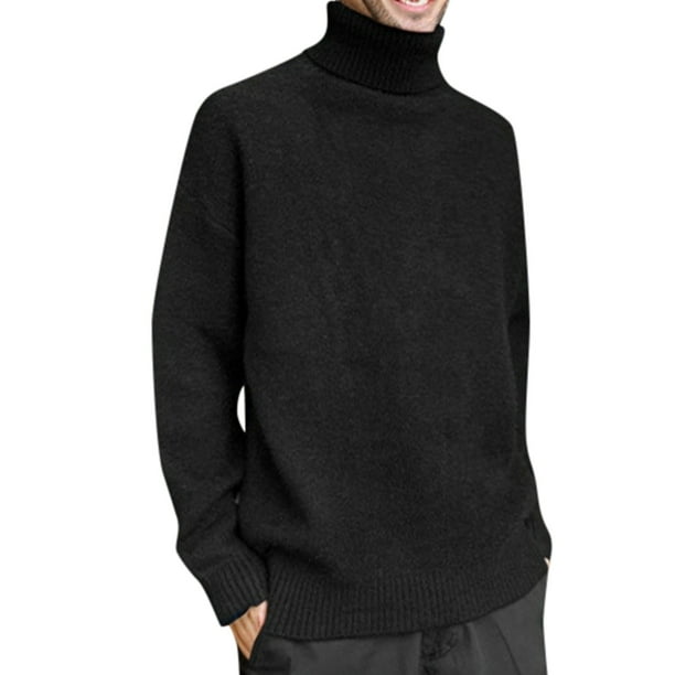 Gibobby Suéter cuello alto hombre Camisetas básicas de cuello alto para hombre, de ajuste delgado, de punto casual(Negro,G)