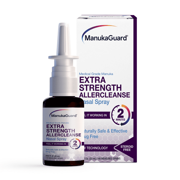 Manukaguard Extra Strength Allercleanse, Medical-Grade Manuka Honey, MGO 600 Nasal Spray - Natural Allergen & Sinus Cleansing, GMO-Free, .65 fl oz