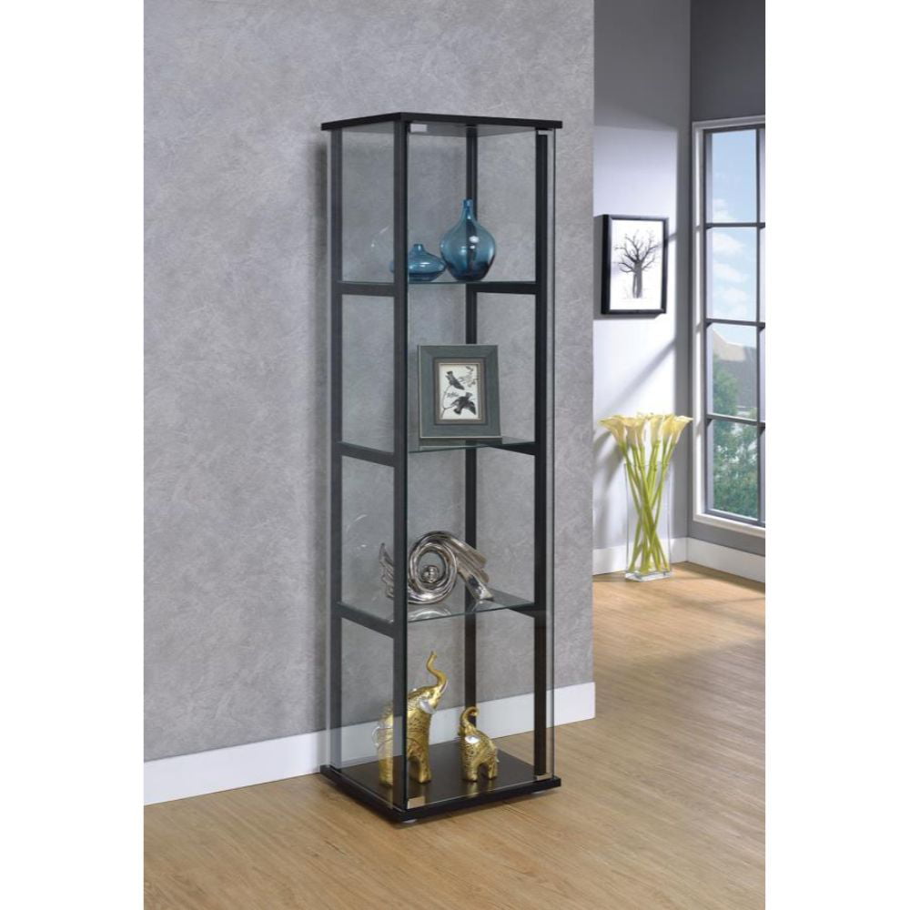 4-Shelf Glass Curio Cabinet Black and Clear