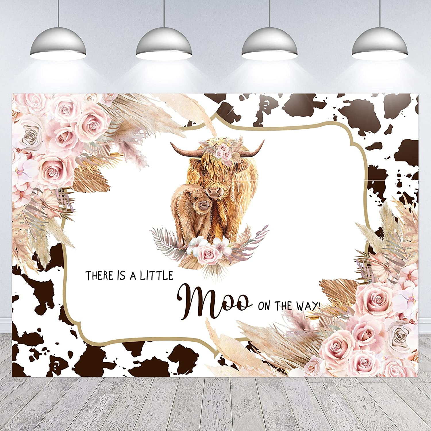7×5ft Highland Cow Baby Shower Backdrop Boho Milk Cow Pattern Girl Baby