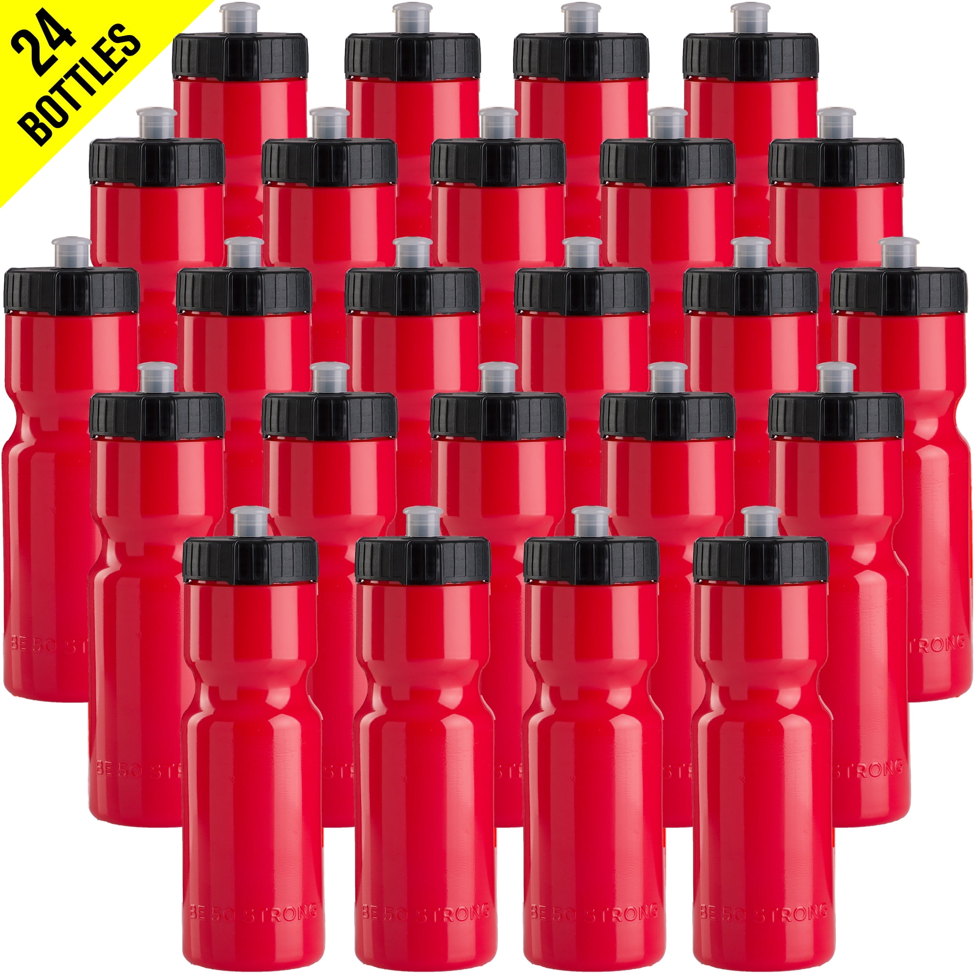 50 Strong Sports Squeeze Water Bottle Bulk Pack 24 Bottles 22 oz