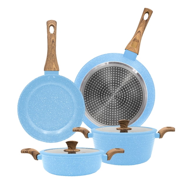 Batería De Cocina Lovecook con Revestimiento De Mármol Azul 6 Piezas