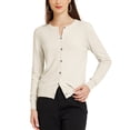 thumbnail image 1 of Suéter ligero de mujer Inspire Chic, con cuello redondo, botones, manga larga, cardigan, talla XL, color beige, 1 of 6