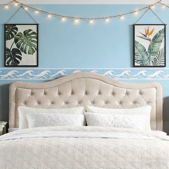 Shengchao Trade Upholstered Tufted Headboard with Adjustable Height for Bedroom, King, Beige