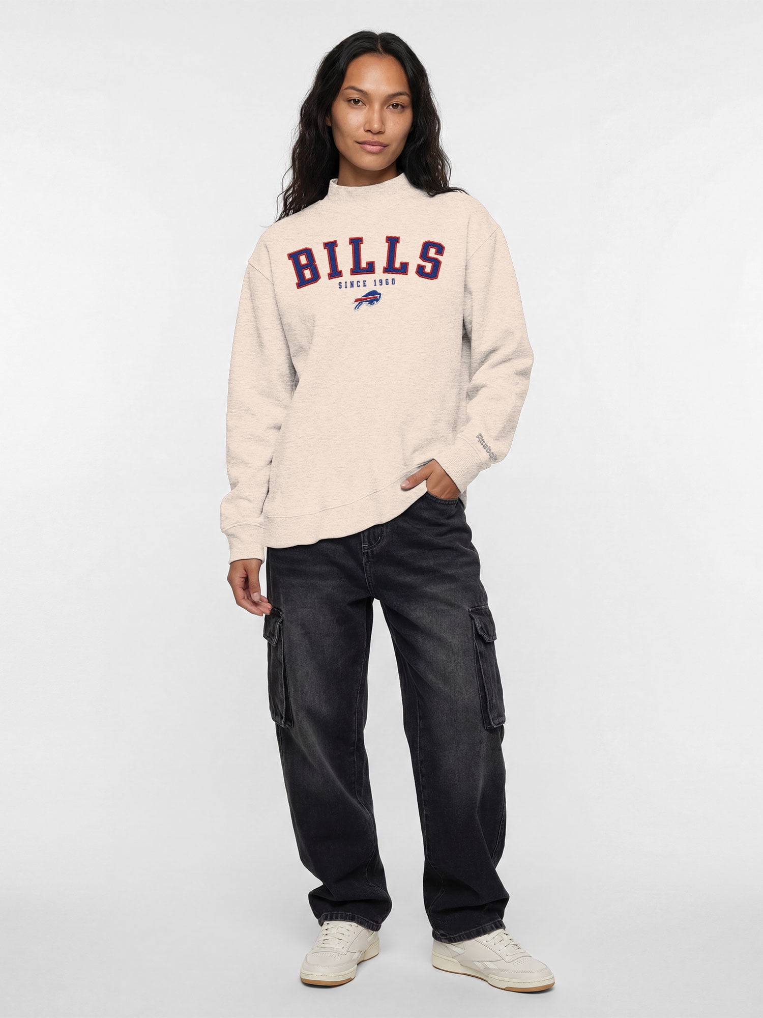 Buffalo Bills Reebok Womens Oat Mock Neck Oversized Tunic Sweatshirt