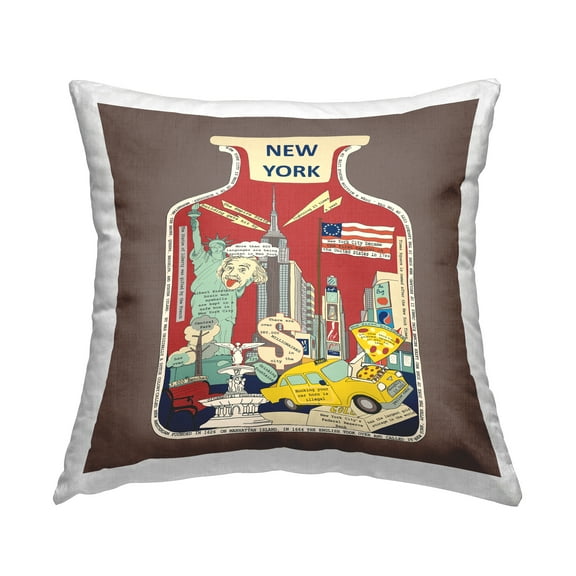 Stupell Industries New York City Urban Landmark Facts Square Decorative Printed Throw Pillow, 18 x 18,