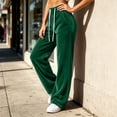 thumbnail image 2 of Women Casual Fleece Wide Leg Pants, Elastic Waist Loose Long Trousers with Side Pockets for Daily Loose Outfits Green-A L(L), 2 of 8