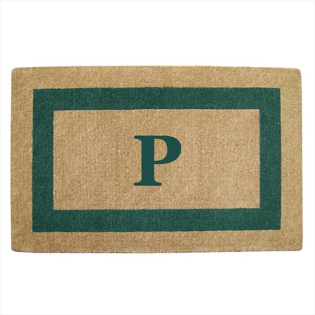 Nedia Home 02086P Image Unique - Cadre Vert 30 x 48 Po. Paillasson en Fibre de Coco Robuste - Monogrammé