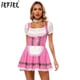 thumbnail image 2 of Vestido de cosplay de cerveza Oktoberfest bávara alemana para mujer, vestido de corte A con ribete de encaje de cuero sintético brillante y gargantilla elástica, vestido de mucama, 2 of 5