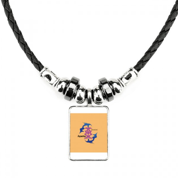 Pisces Aquarius Constellation Necklace Jewelry Torque Leather Rope Pendant
