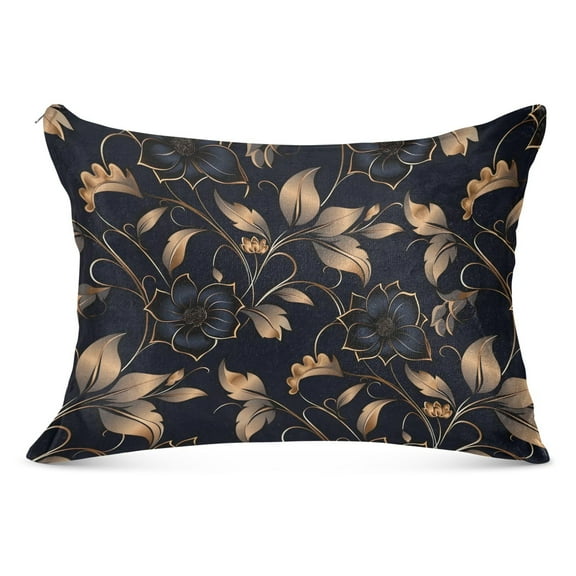 Gold Leaves and Elegant Flower Plush Pillow Cases Standard Size Ultra Soft Warm Pillowcases with Zipper 20"x26"