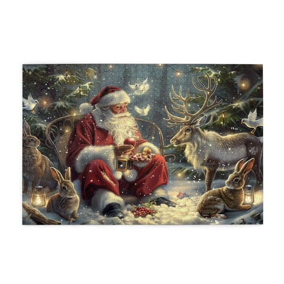 1000 PCS Santa Claus And Animals 1000 Piece Wooden Puzzles For Adults,Enchanting Holiday Gifts Puzzle,Stress Relieving Puzzle,Impossible Hard Difficult Challenging Puzzles For Adults,For Puzzle Lover
