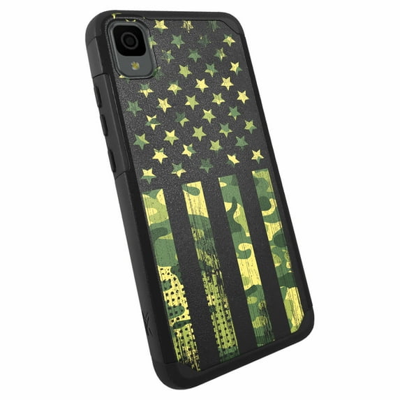 DALUX MetKase Hybrid Slim Phone Case Cover Compatible with Cricket TCL 30 Z / TCL T602DL (2022) - Green Camo Half US Flag