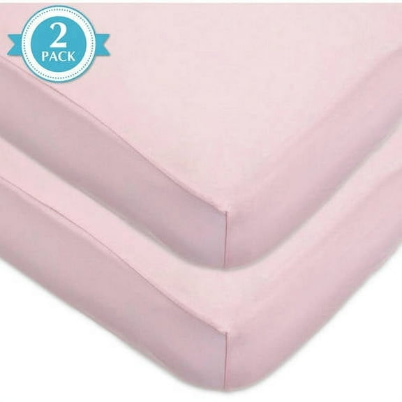 American Baby Company 2 Pack Fitted Crib Sheets 28" x 52", Soft Breathable Neutral 100% Cotton Jersey Sheet, Pink, for Boys and Girls, Fits Crib and Toddler Bed mattresses