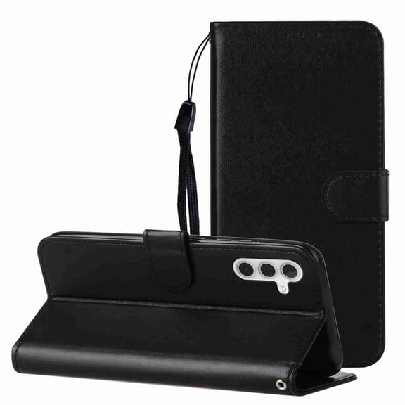 Wallet Case for Samsung Galaxy A17 5G, 3 Card Slots Holder Wrist Strap Shockproof Protective Stand Soft PU Leather Magnetic Closure Women Men Folio Flip Phone Cover for Galaxy A17 5G, Black
