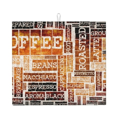 

Lukts Hand Drawn Vintage Coffee Print Ultra Water Dish Drying Mat Slip Resistant Pad for Sink Dishes or Under Rack Kitchen Counter Accessories