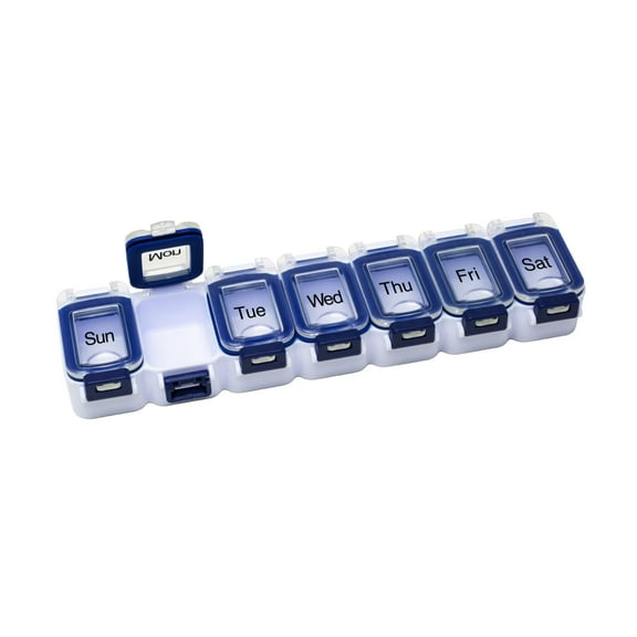 Ezy Dose Weekly (7-Day) Daily Pill Planner, Waterproof Locking Compartments, Blue