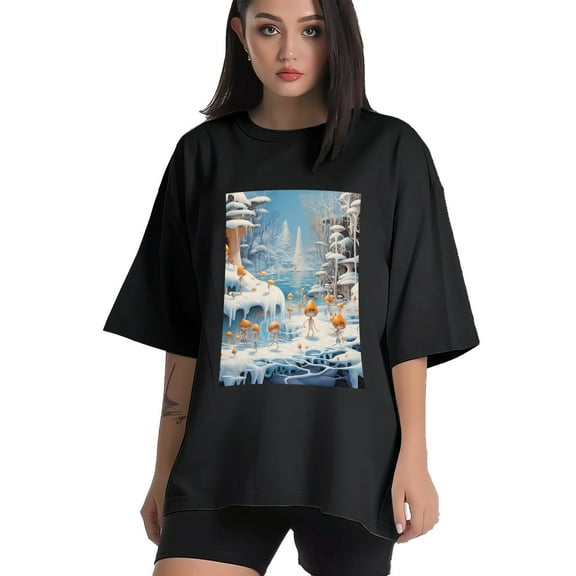 Plus Size Shirt for Women Black Tops for Women Short Sleeves Shirt for Women Ice And Snow Forest T Shirt Crewneck Shirt for Women XS