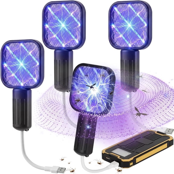 GJX 4 Pack Mini Electric Mosquito Swatter Plug-and-Play USB Mosquito Attracting Lamp Portable Electric Bug Zapper Safety Net Mosquitoes Zapper Fly Swatter for Indoor Outdoor Camping (Black)