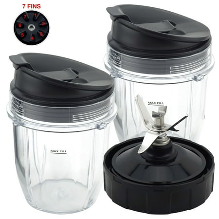 

2 Pack 12 oz Cup with Sip & Seal Lid and Extractor Blade (7-Fins) Replacement Part Compatible with Nutri Ninja Auto-iQ
