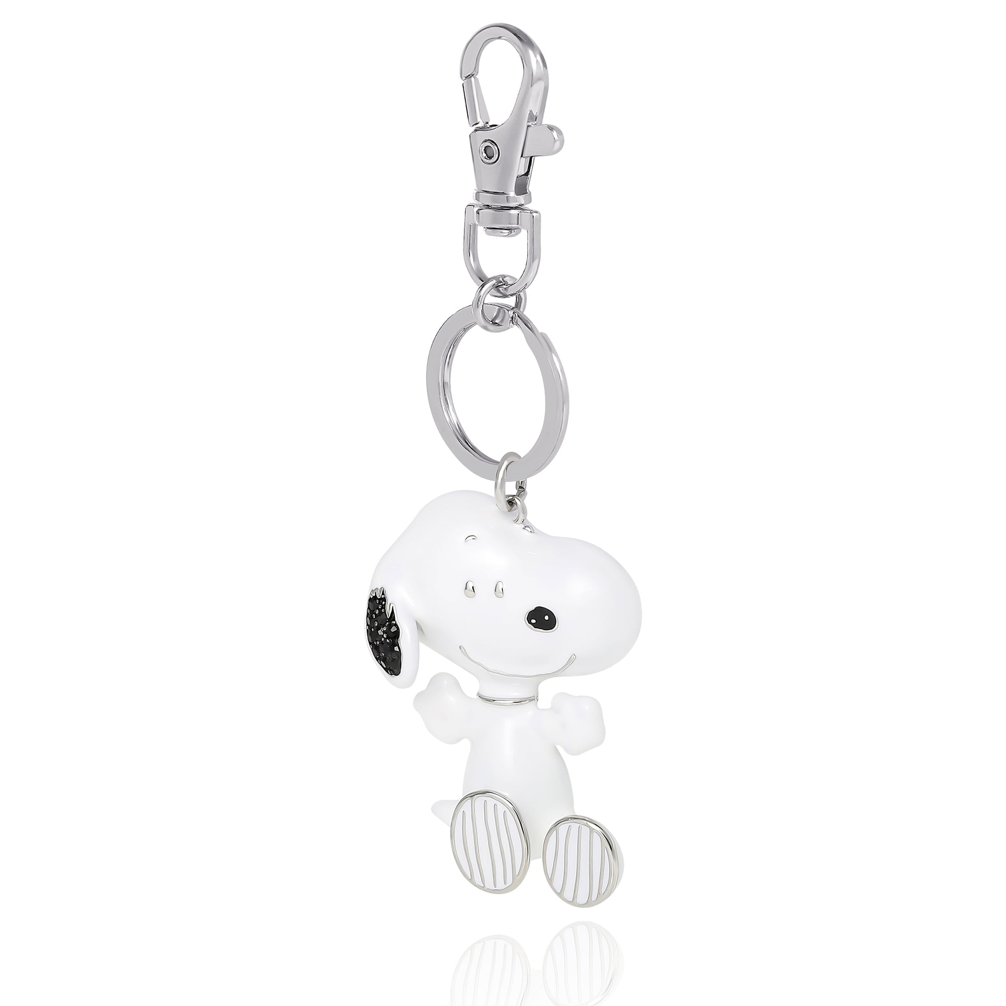 Peanuts Snoopy Keychain and Bag Charm Official License, Silver Tone and White Enamel Keychain Purse Charm