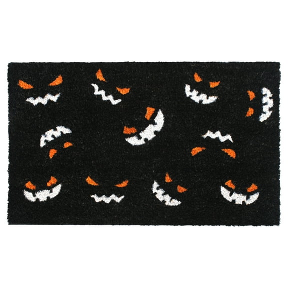 RugSmith White Machine Tufted Pumpkin Faces Doormat, 18" x 30"