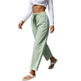 thumbnail image 2 of Bzdzmqm Women Straight Leg Striped Casual Pants Loose Drawstring Elastic Waist Ankle Length Beach Trousers Summer Lounge Wear, Green M, 2 of 8