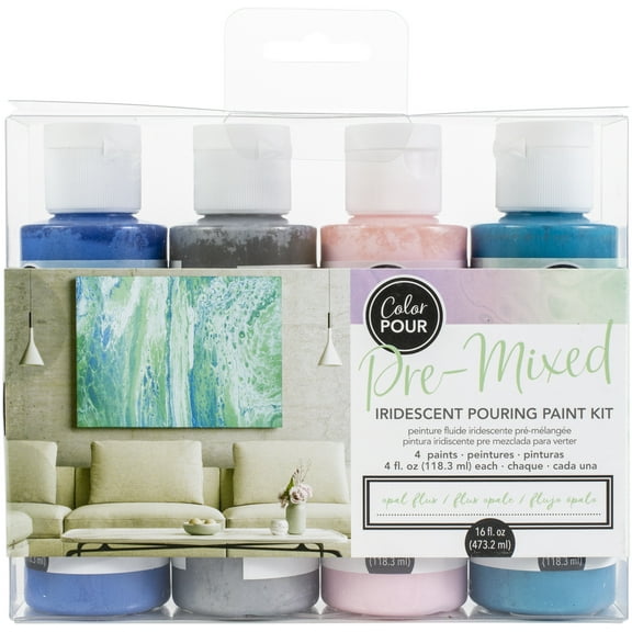 American Crafts Color Pour Pre-Mixed Paint Kit 4/Pkg-Opal Flux