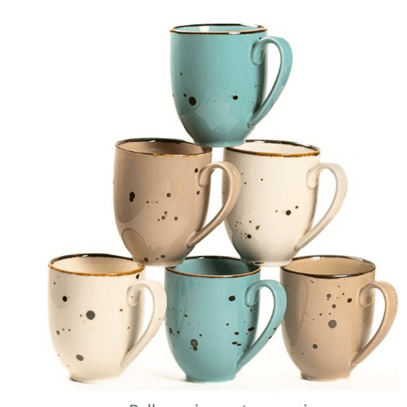 Ceramic Coffee Mugs Set Of 6, 14 Oz Large Handle Heavy Duty Cups - Microwave Dishwasher Safe - Latte, Cappuccino, Tea, a, Mocha - Men, Women, Home Office Daily Use, Natural Assorted Colors