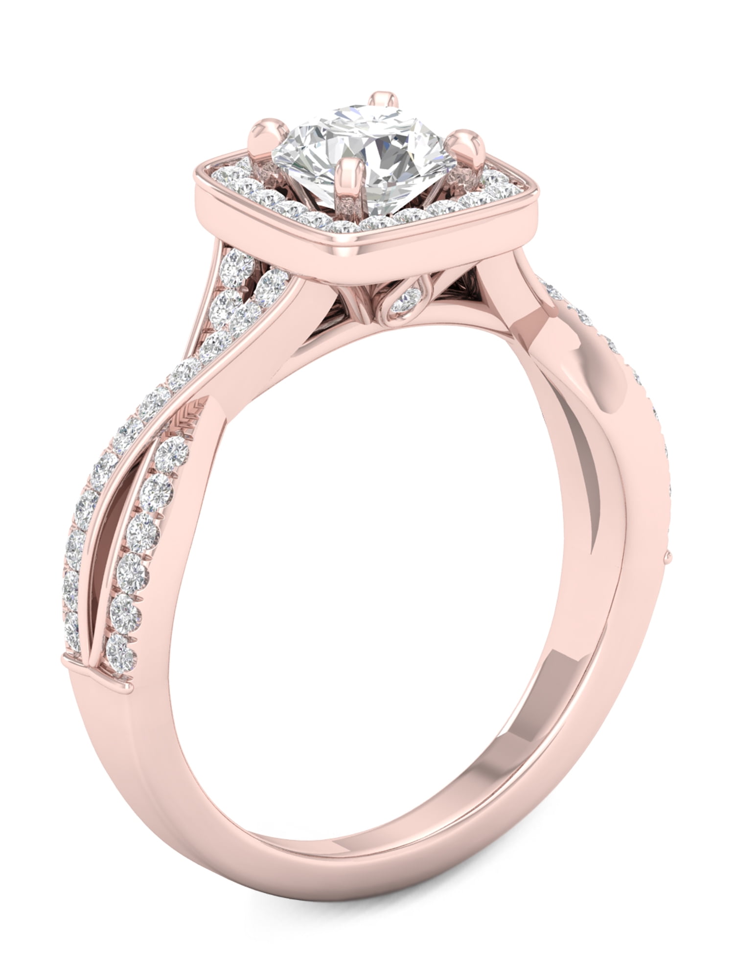 1 Carat T.W. Diamond Criss-Cross Shank Single Halo 14kt Rose Gold Engagement Ring