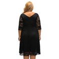 thumbnail image 4 of Mujeres más del tamaño vestido de encaje floral O-Cuello A-Line mangas de tres cuartos de cintura MABOTO Negro/XXXXL, 4 of 7